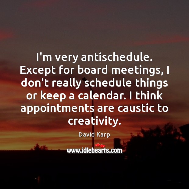 I’m very antischedule. Except for board meetings, I don’t really schedule things David Karp Picture Quote