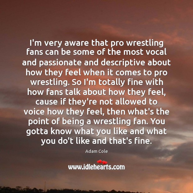 I’m very aware that pro wrestling fans can be some of the Adam Cole Picture Quote