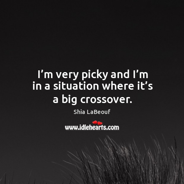 I’m very picky and I’m in a situation where it’s a big crossover. Shia LaBeouf Picture Quote