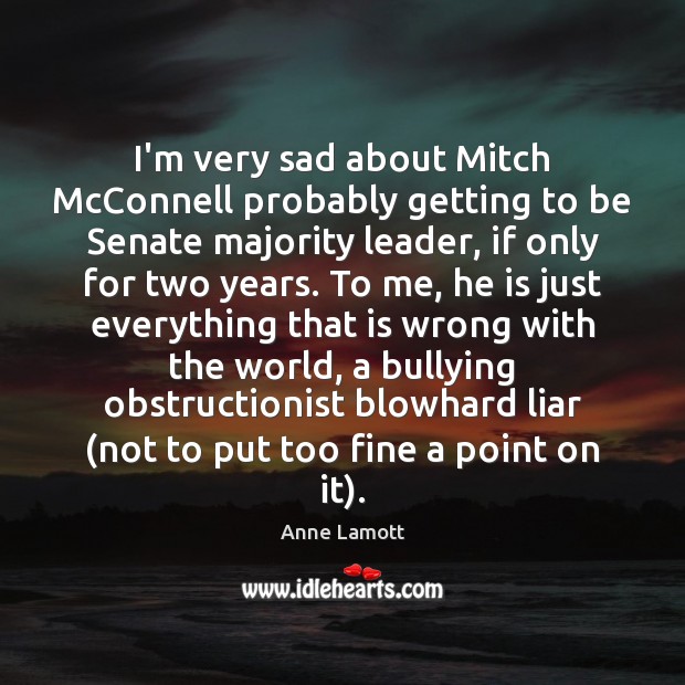 I’m very sad about Mitch McConnell probably getting to be Senate majority Anne Lamott Picture Quote