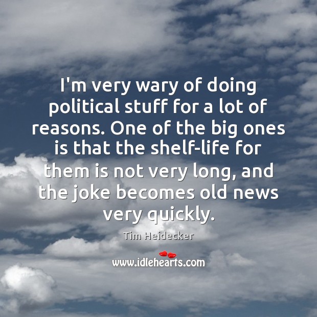 I’m very wary of doing political stuff for a lot of reasons. Tim Heidecker Picture Quote