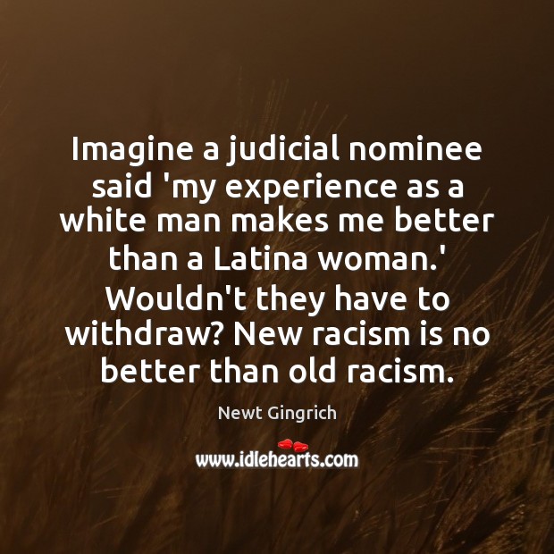 Imagine a judicial nominee said ‘my experience as a white man makes Newt Gingrich Picture Quote