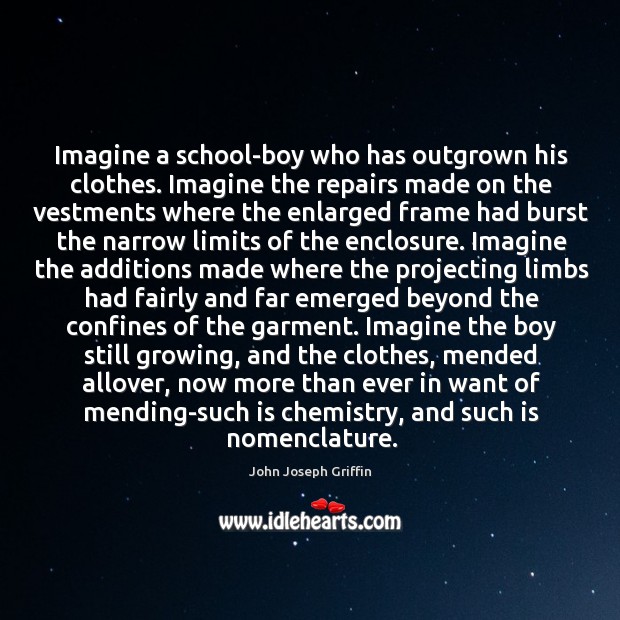 Imagine a school-boy who has outgrown his clothes. Imagine the repairs made John Joseph Griffin Picture Quote
