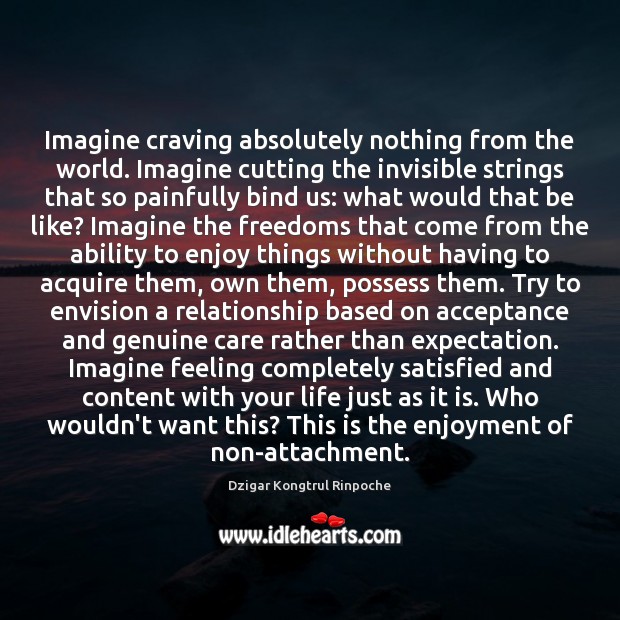 Imagine craving absolutely nothing from the world. Imagine cutting the invisible strings Dzigar Kongtrul Rinpoche Picture Quote