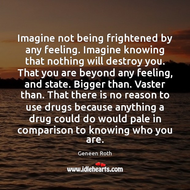 Imagine not being frightened by any feeling. Imagine knowing that nothing will Geneen Roth Picture Quote