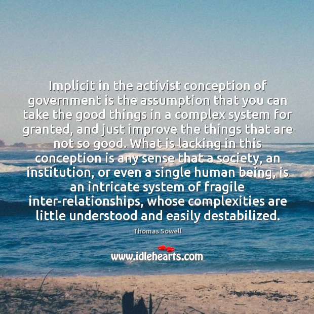 Implicit in the activist conception of government is the assumption that you Image