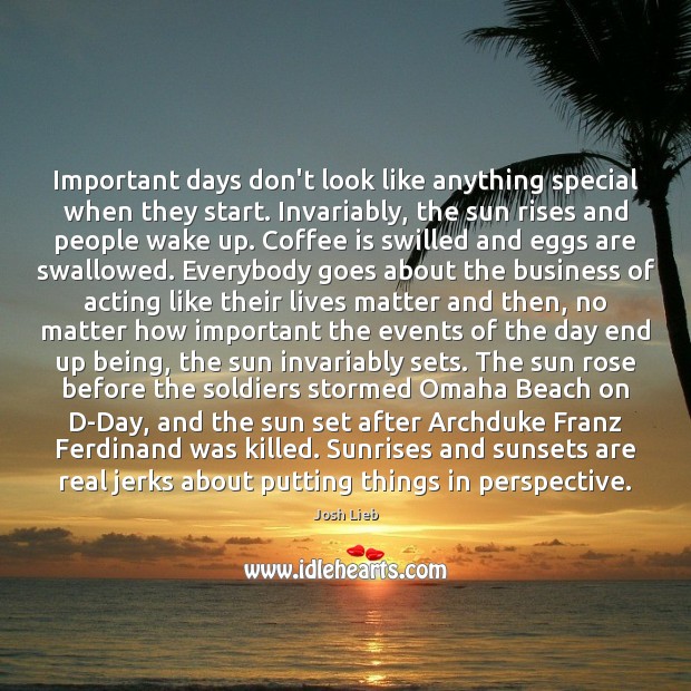 Important days don’t look like anything special when they start. Invariably, the Josh Lieb Picture Quote