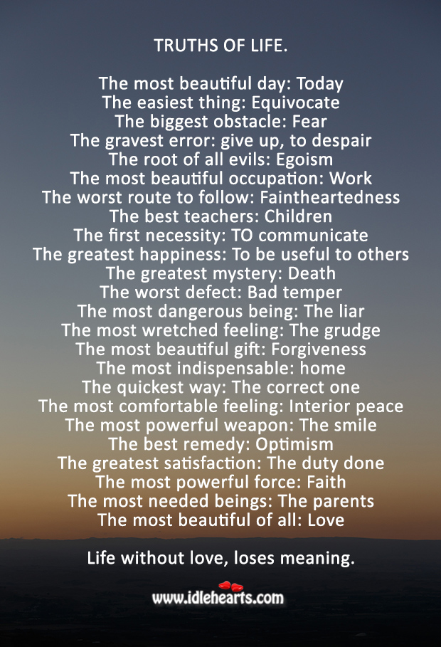 Important truths I’ve learned about life Gift Quotes Image
