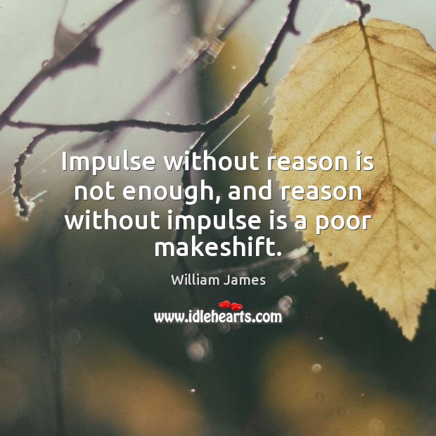 Impulse without reason is not enough, and reason without impulse is a poor makeshift. William James Picture Quote