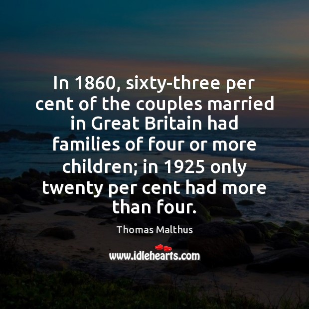 In 1860, sixty-three per cent of the couples married in Great Britain had Thomas Malthus Picture Quote