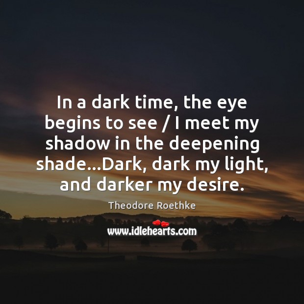 In a dark time, the eye begins to see / I meet my Theodore Roethke Picture Quote