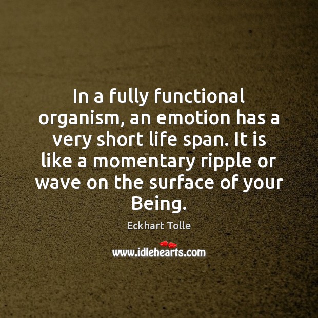 In a fully functional organism, an emotion has a very short life Eckhart Tolle Picture Quote