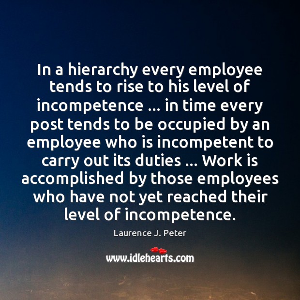 In a hierarchy every employee tends to rise to his level of Image