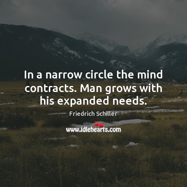 In a narrow circle the mind contracts. Man grows with his expanded needs. Friedrich Schiller Picture Quote