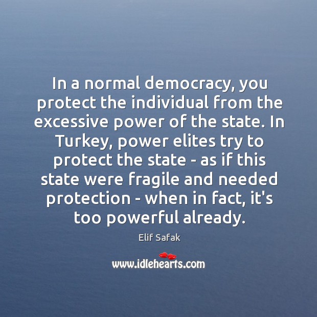 In a normal democracy, you protect the individual from the excessive power Elif Safak Picture Quote