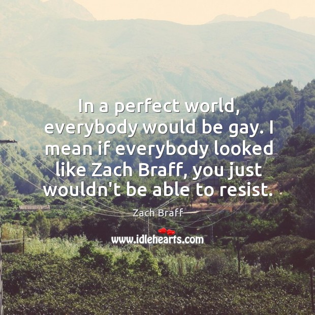 In a perfect world, everybody would be gay. I mean if everybody Zach Braff Picture Quote