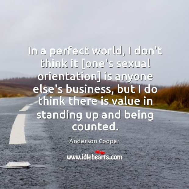In a perfect world, I don’t think it [one’s sexual orientation] is Anderson Cooper Picture Quote
