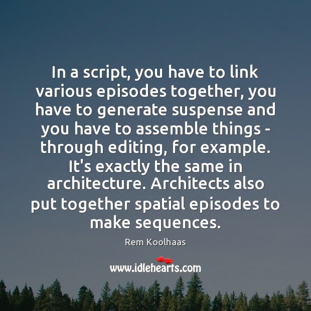 In a script, you have to link various episodes together, you have Rem Koolhaas Picture Quote