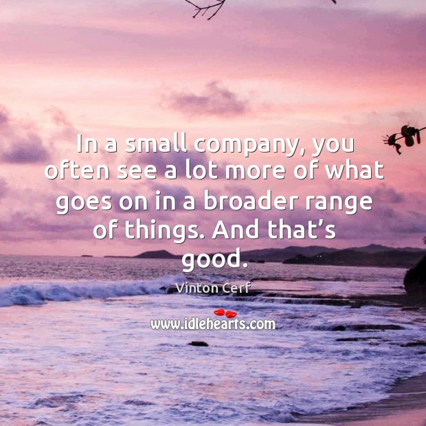 In a small company, you often see a lot more of what goes on in a broader range of things. And that’s good. Vinton Cerf Picture Quote