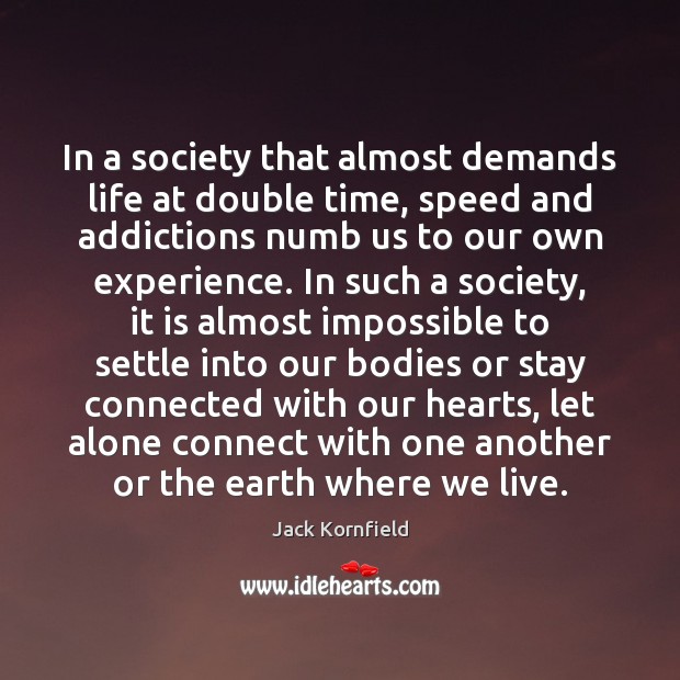 In a society that almost demands life at double time, speed and Jack Kornfield Picture Quote