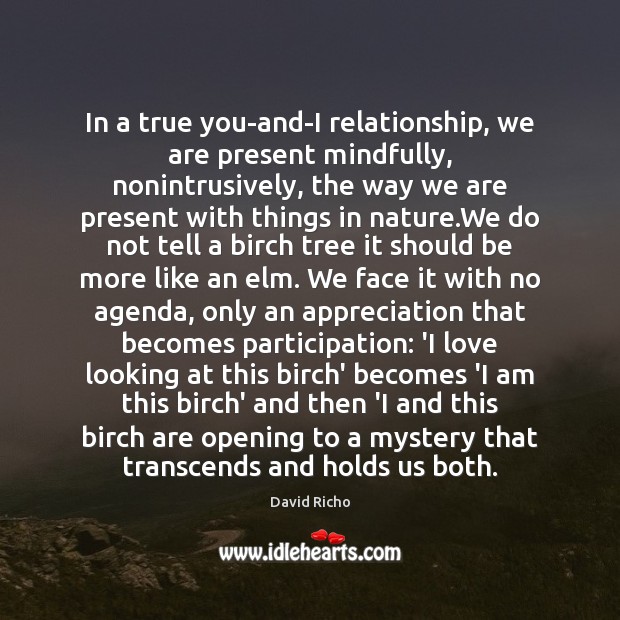 In a true you-and-I relationship, we are present mindfully, nonintrusively, the way David Richo Picture Quote