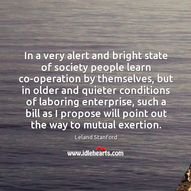 In a very alert and bright state of society people learn co-operation by themselves Leland Stanford Picture Quote