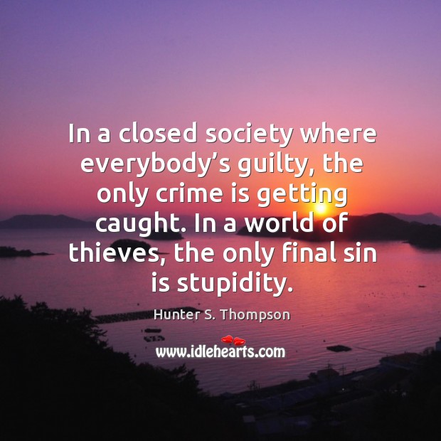 In a world of thieves, the only final sin is stupidity. Hunter S. Thompson Picture Quote