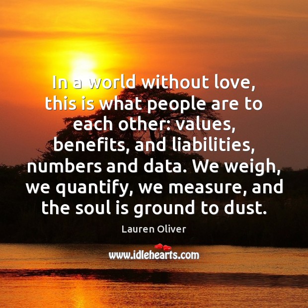 In a world without love, this is what people are to each Lauren Oliver Picture Quote