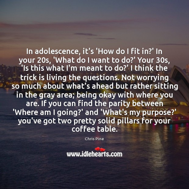 In adolescence, it’s ‘How do I fit in?’ In your 20s, Chris Pine Picture Quote