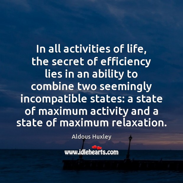 In all activities of life, the secret of efficiency lies in an Aldous Huxley Picture Quote