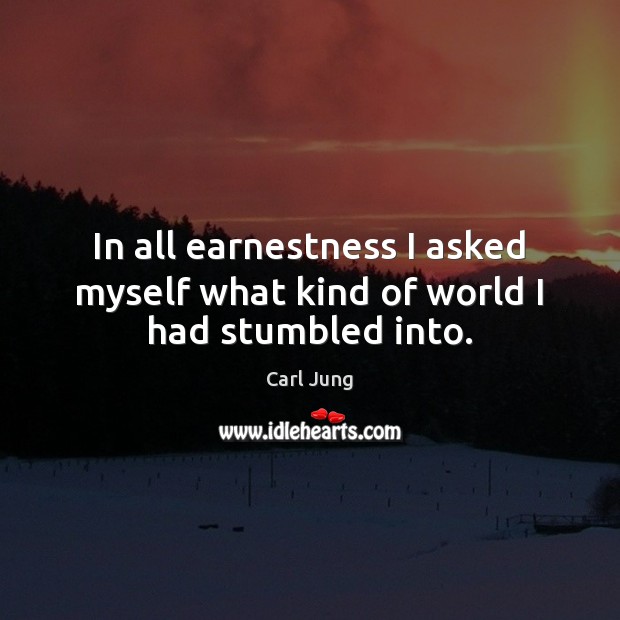 In all earnestness I asked myself what kind of world I had stumbled into. Carl Jung Picture Quote