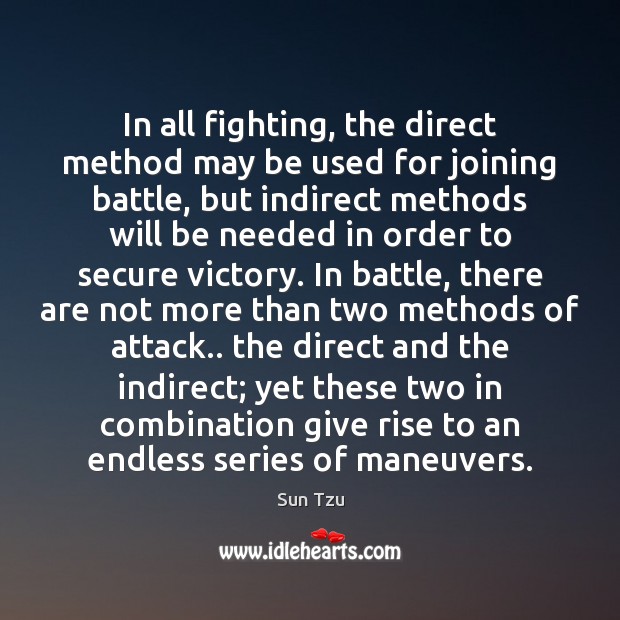 In all fighting, the direct method may be used for joining battle, Sun Tzu Picture Quote