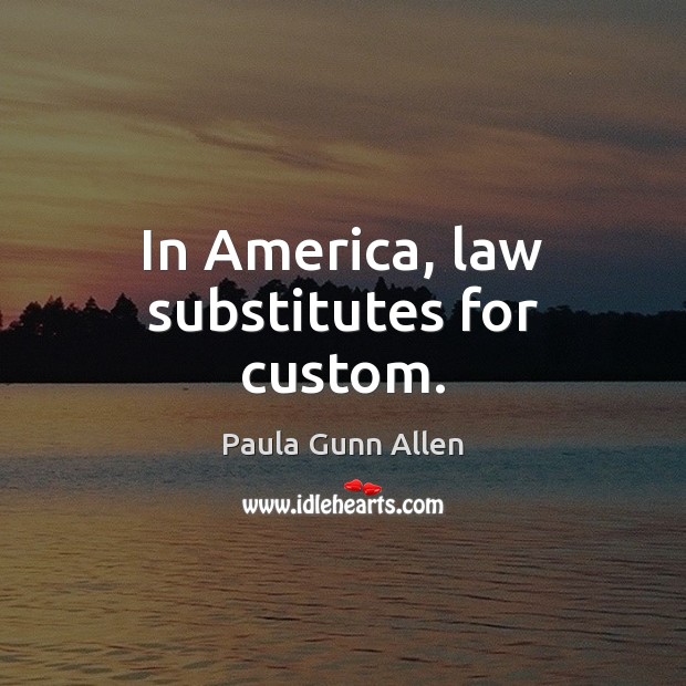 In America, law substitutes for custom. Paula Gunn Allen Picture Quote