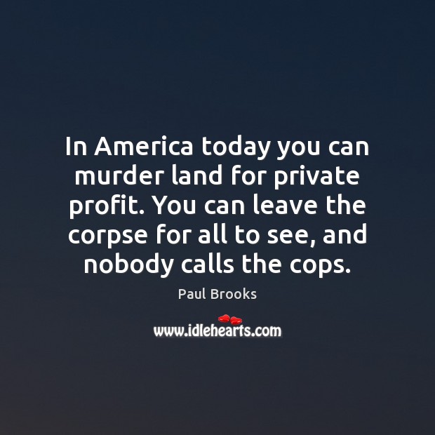 In America today you can murder land for private profit. You can 