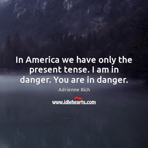 In America we have only the present tense. I am in danger. You are in danger. Adrienne Rich Picture Quote