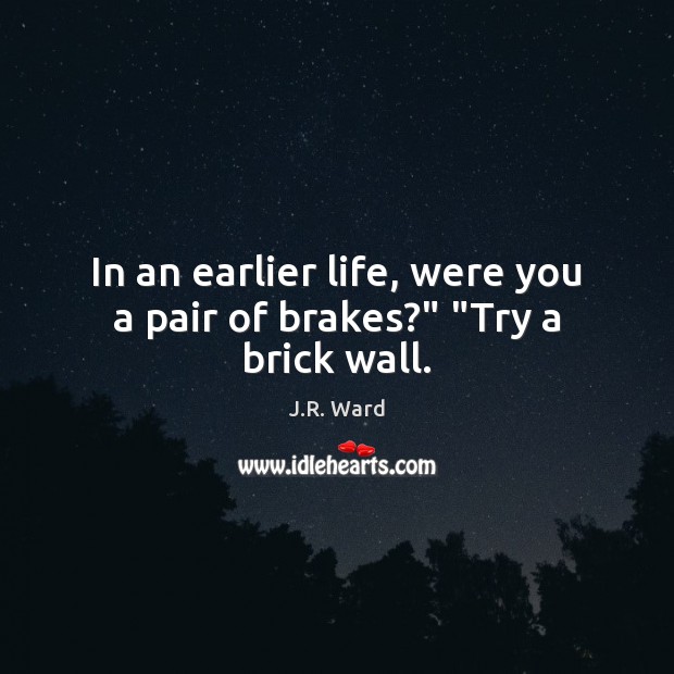 In an earlier life, were you a pair of brakes?” “Try a brick wall. Image