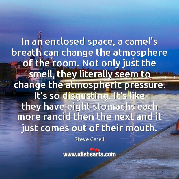 In an enclosed space, a camel’s breath can change the atmosphere of Steve Carell Picture Quote