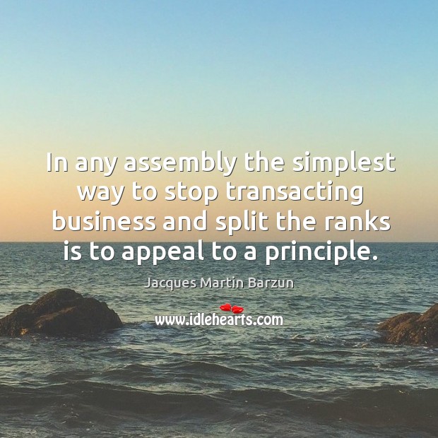 In any assembly the simplest way to stop transacting business and split the ranks is to appeal to a principle. Image