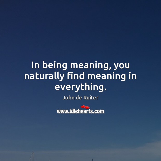 In being meaning, you naturally find meaning in everything. John de Ruiter Picture Quote