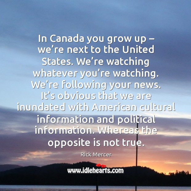 In canada you grow up – we’re next to the united states. We’re watching whatever you’re watching. Rick Mercer Picture Quote
