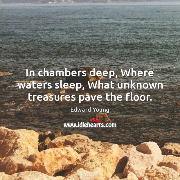 In chambers deep, Where waters sleep, What unknown treasures pave the floor. Edward Young Picture Quote