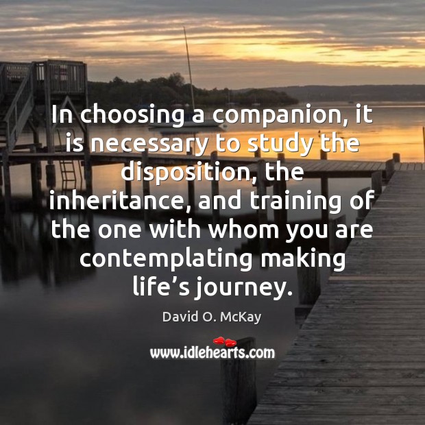 In choosing a companion, it is necessary to study the disposition, the David O. McKay Picture Quote