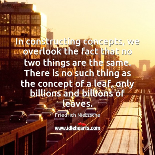 In constructing concepts, we overlook the fact that no two things are Friedrich Nietzsche Picture Quote