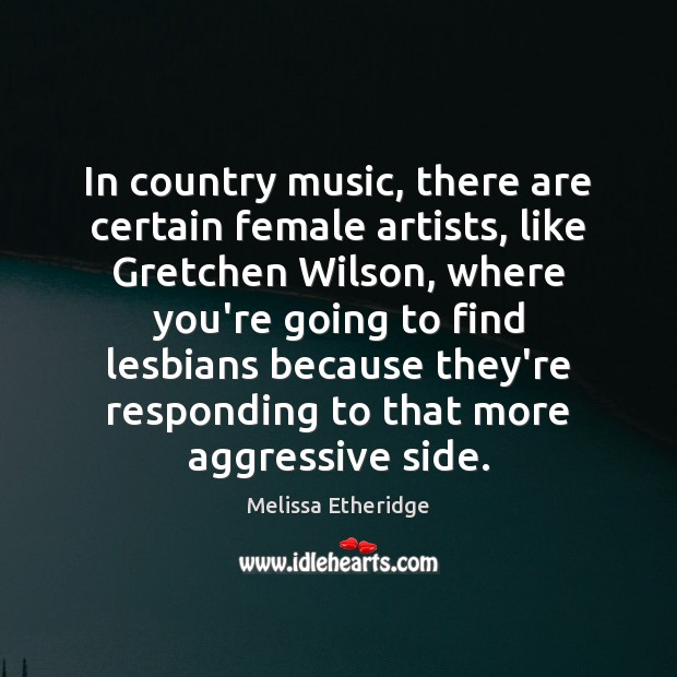 In country music, there are certain female artists, like Gretchen Wilson, where Melissa Etheridge Picture Quote