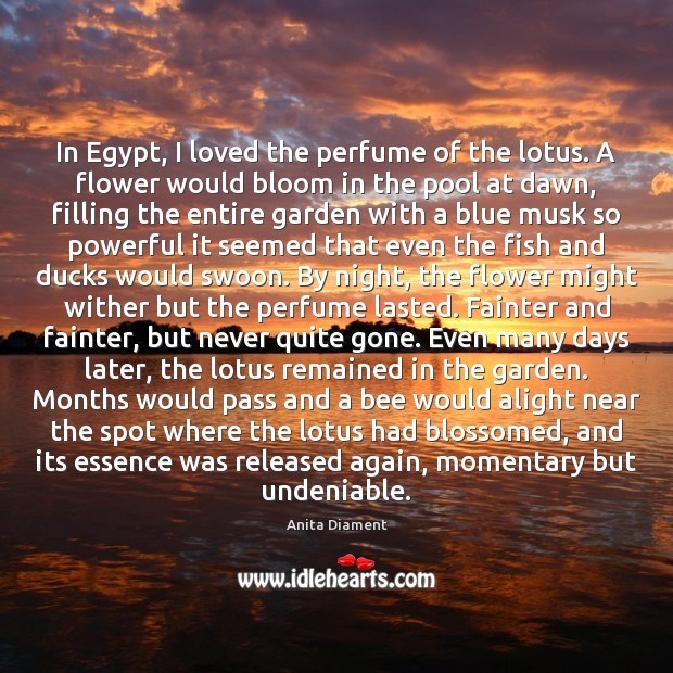 In Egypt, I loved the perfume of the lotus. A flower would Flowers Quotes Image
