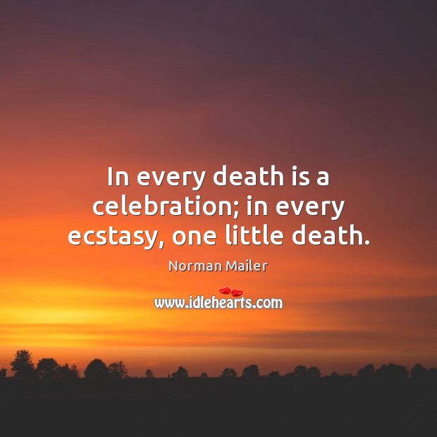 In every death is a celebration; in every ecstasy, one little death. Norman Mailer Picture Quote