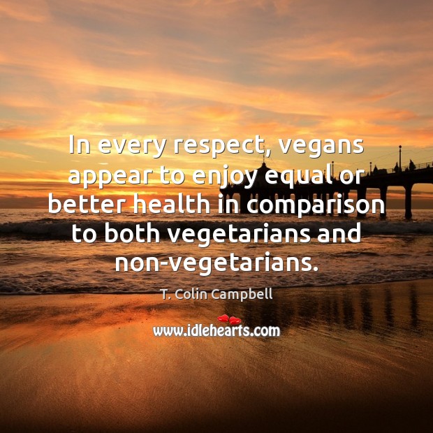 In every respect, vegans appear to enjoy equal or better health in T. Colin Campbell Picture Quote