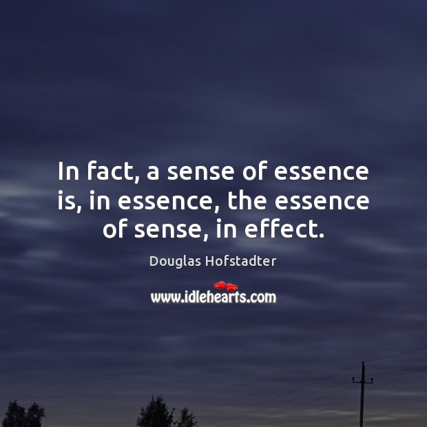 In fact, a sense of essence is, in essence, the essence of sense, in effect. Douglas Hofstadter Picture Quote