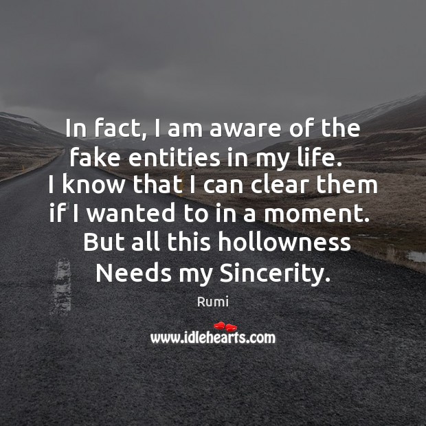 In fact, I am aware of the fake entities in my life. Rumi Picture Quote