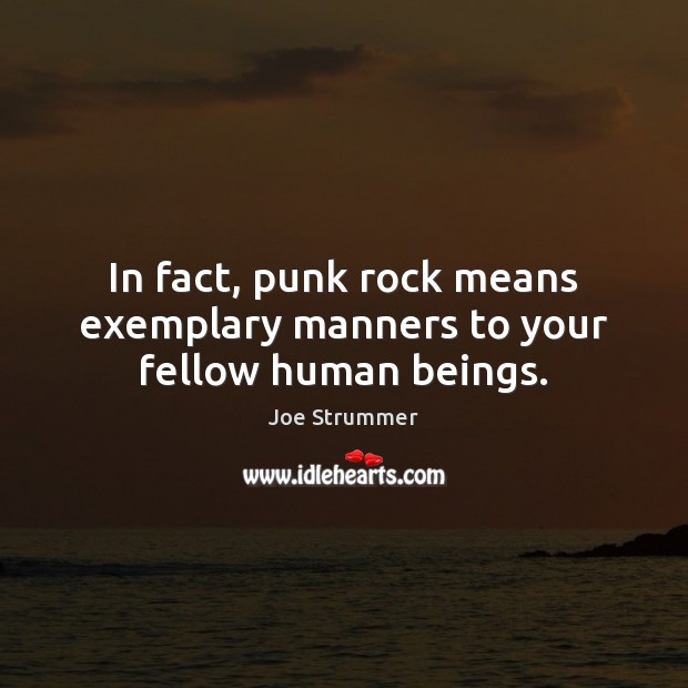 In fact, punk rock means exemplary manners to your fellow human beings. Joe Strummer Picture Quote